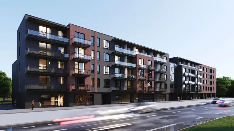 Visualisation of a multi-family building with a brick façade