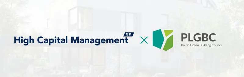 Logotypy High Capital Management i Polskiego Stowarzyszenia Budownictwa Ekologicznego (PLGBC)