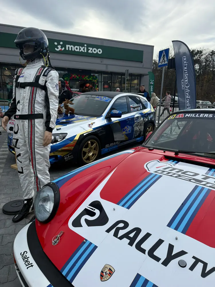 Rally cars on the retail park site