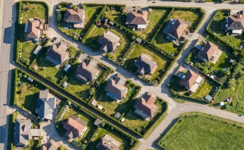 Aerial view of single-family housing in Michałowice