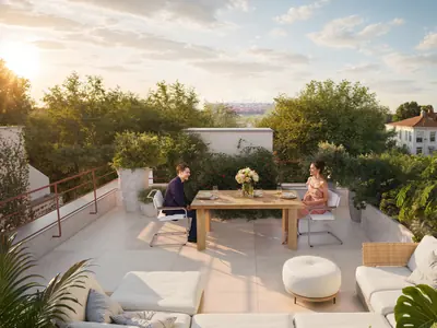 Roof terrace at sunset