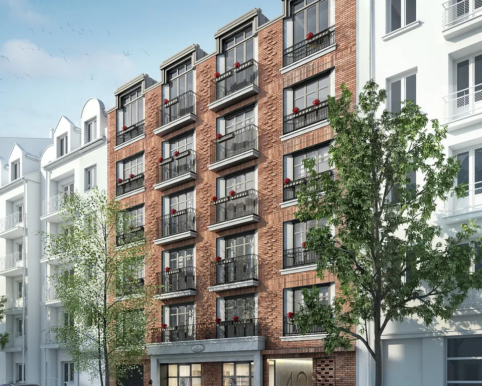 Visualisation of a brick multi-family building with balconies on ul. Stalowa