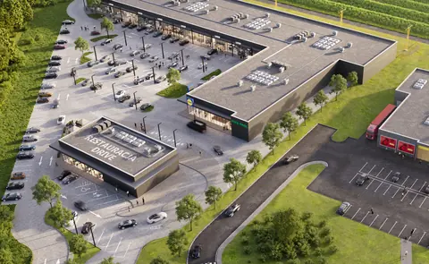 Aerial visualisation of the Viva Park Rzeszów-Jasionka retail park