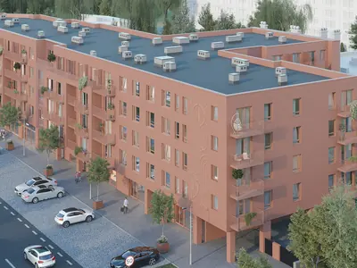 Aerial view of the building