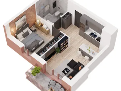 3D floor plan of a sample apartment