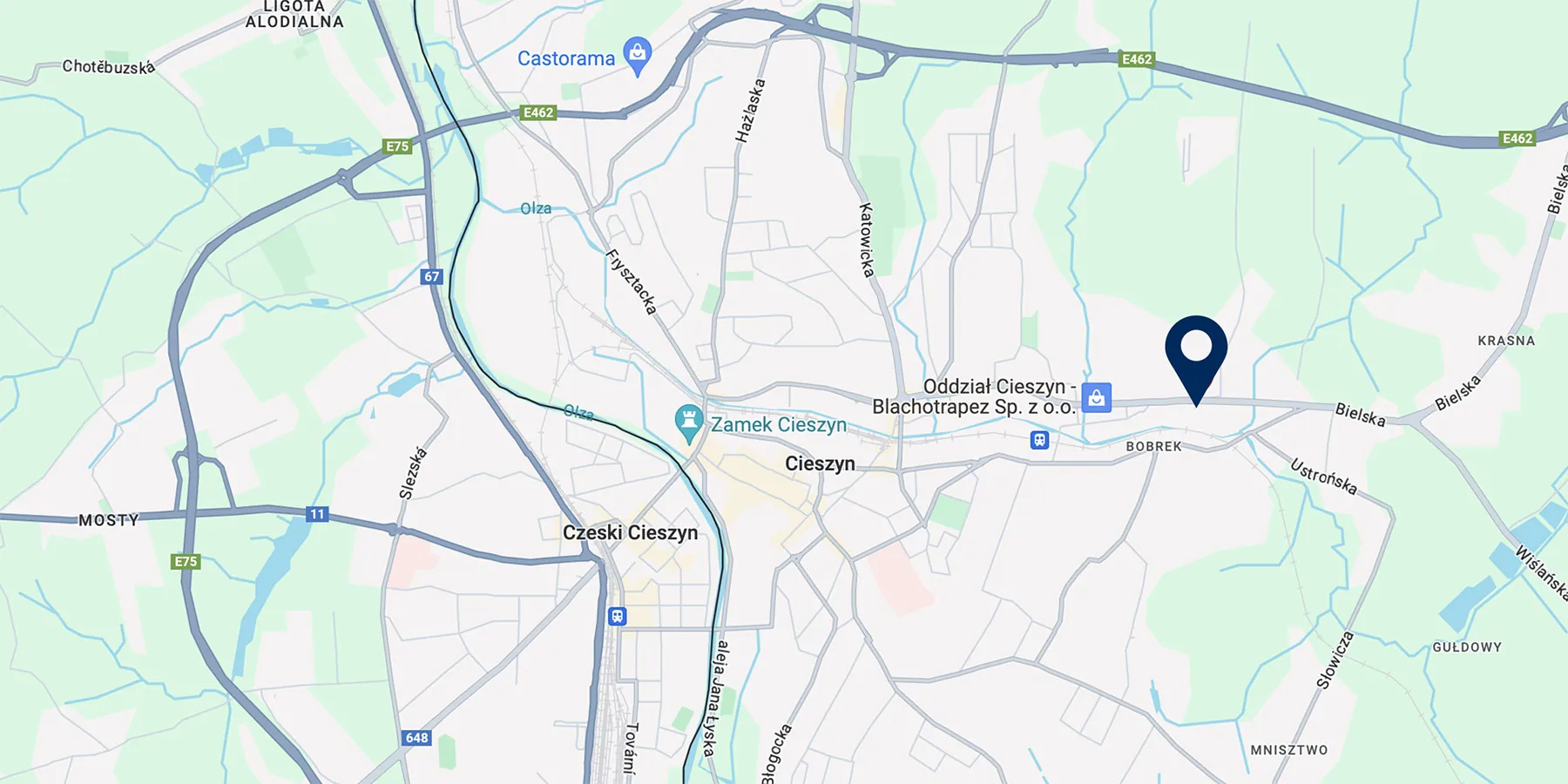 Mapa z lokalizacją Viva Park Cieszyn przy ul. Stawowej w Cieszynie